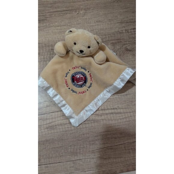 Baby Fanatic Minnesota Twins Baby Security Blanket Plush Bear Satin Trim Tan 12" - Picture 6 of 8